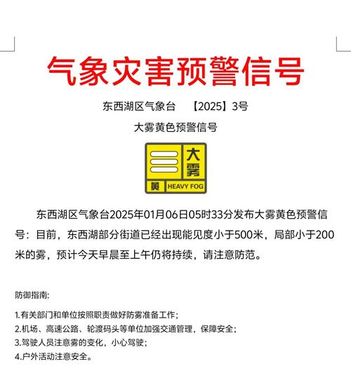 安徽省桐城市发布大雾黄色预警