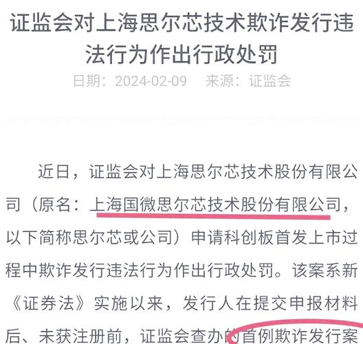 证监会查办首例欺诈发行案件 对上海思尔芯作出行政处罚