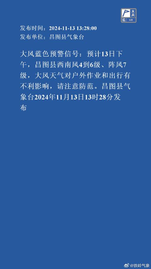 辽宁省昌图县发布大风蓝色预警_2